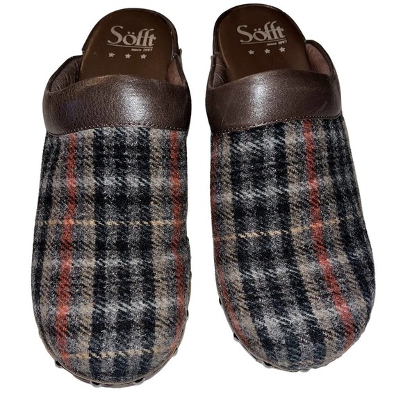 Sofft Tartan Plaid Wool & Leather Upper Clogs | Size 7 - Picture 2 of 10